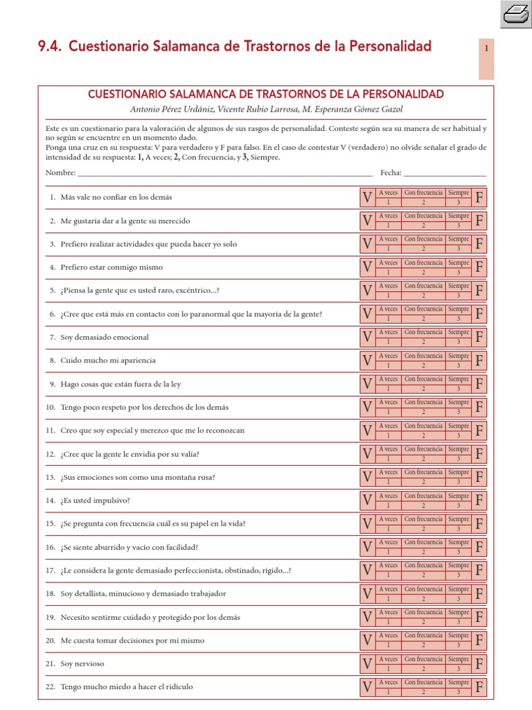 Cuestionario Salamanca de Trastornos de La Personal Id Ad | Trastorno
