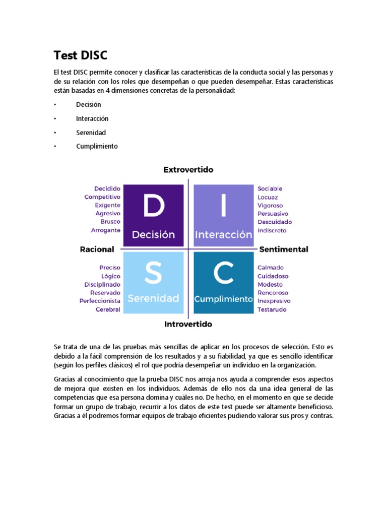 Test DISC: Clasificación de Personalidades | PDF