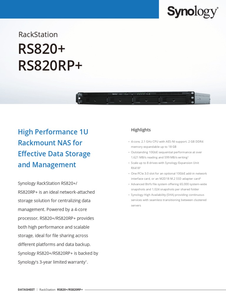 Synology RS820 RP Plus Data Sheet Enu | PDF | File Transfer Protocol ...