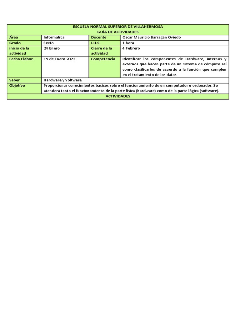 Guía de Hardware y Software para Sexto | PDF | Hardware de la ...