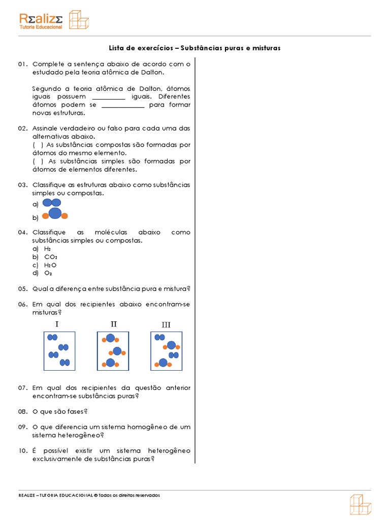 Lista de Exercicios Substancias Puras e Misturas | PDF