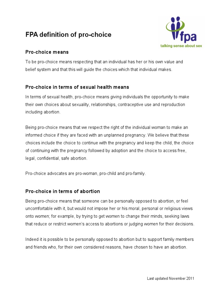 What We Mean by Pro Choice Fpa Definition | PDF | Social Science | Self ...