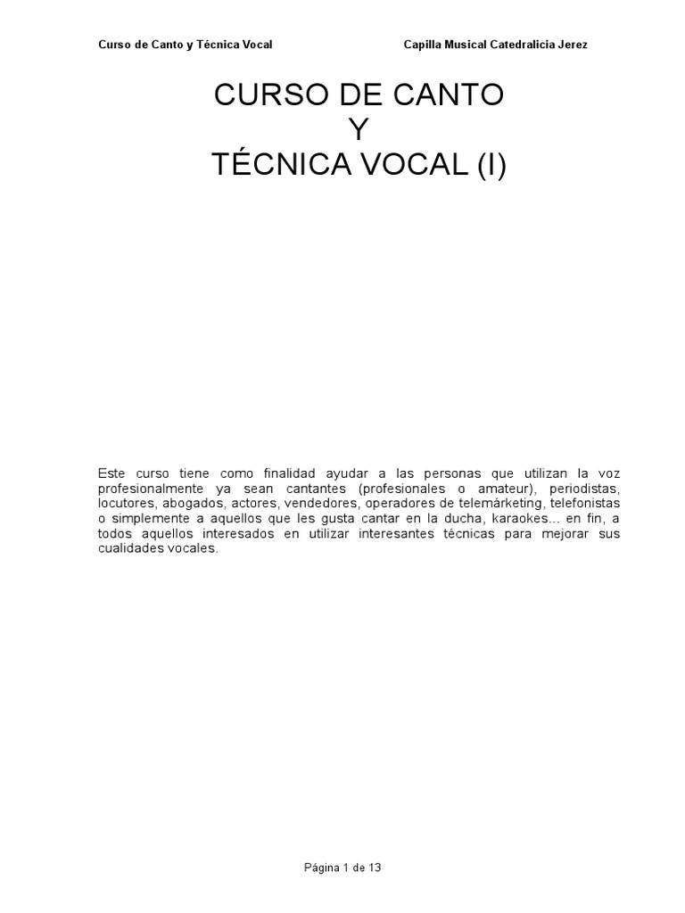 CURSO de Canto y Tecnica Vocal I | PDF | Sonido | Respiración