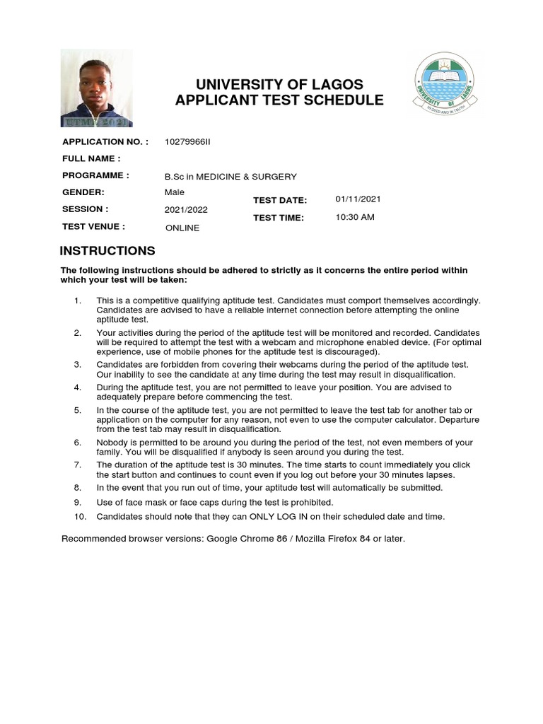 UNILAG Online Aptitude Test Guidelines | PDF | Test (Assessment ...