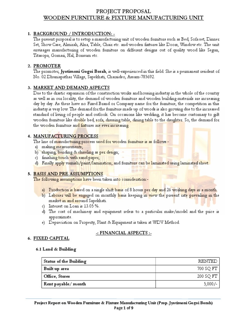 Project Proposal Wooden Furniture & Fixture Manufacturing Unit PDF