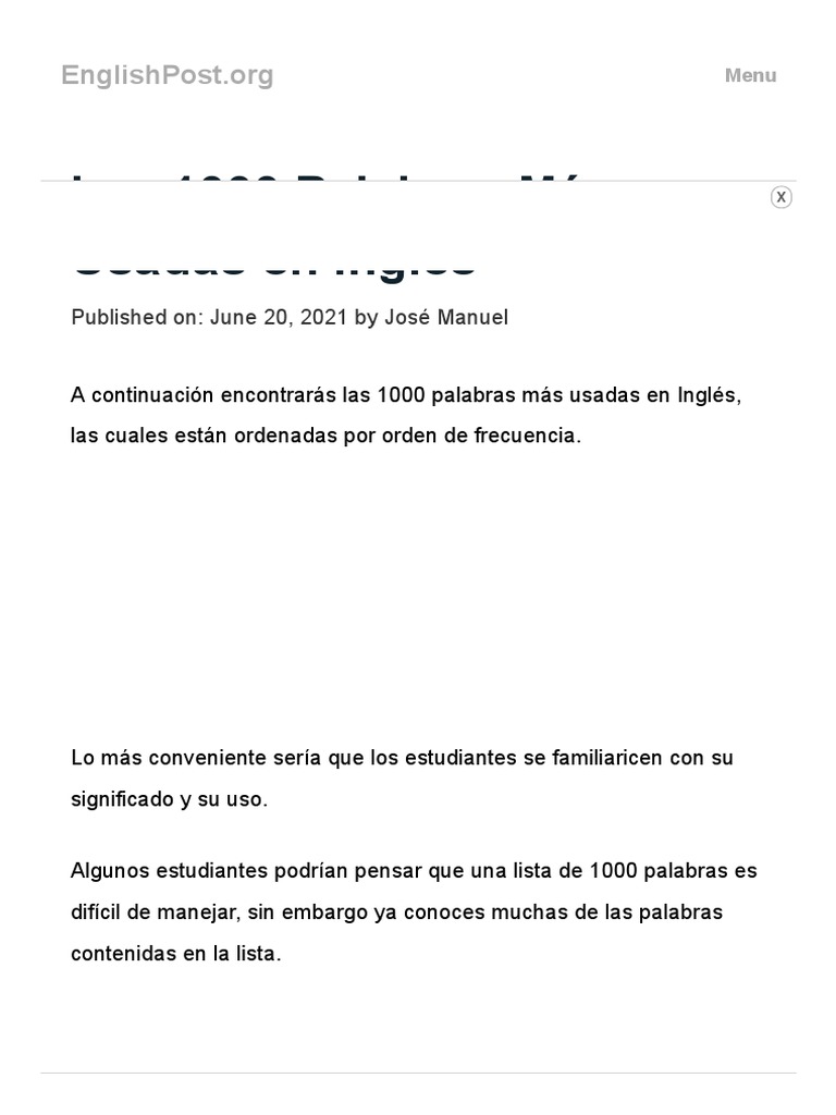 Las 1000 Palabras Más Usadas En Inglés Pdf