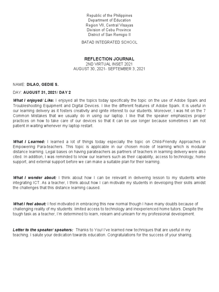 Reflection Journal 1 | PDF | Distance Education | Educational Technology