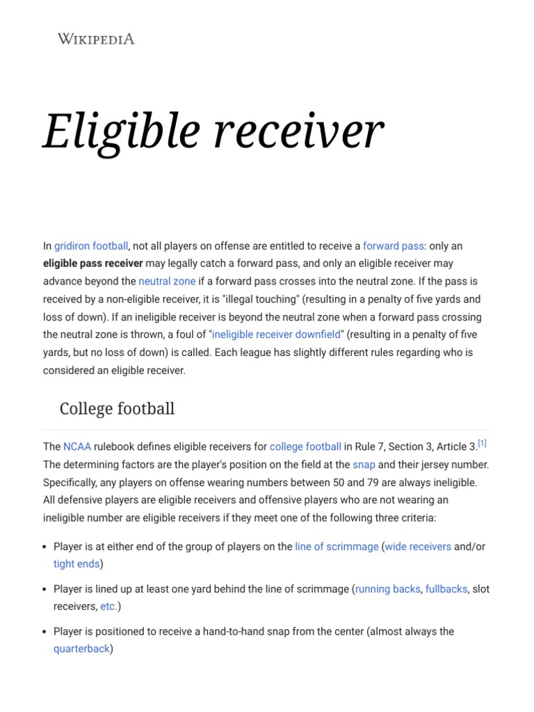 Eligible Receiver Wikipedia PDF Ball Games Teams