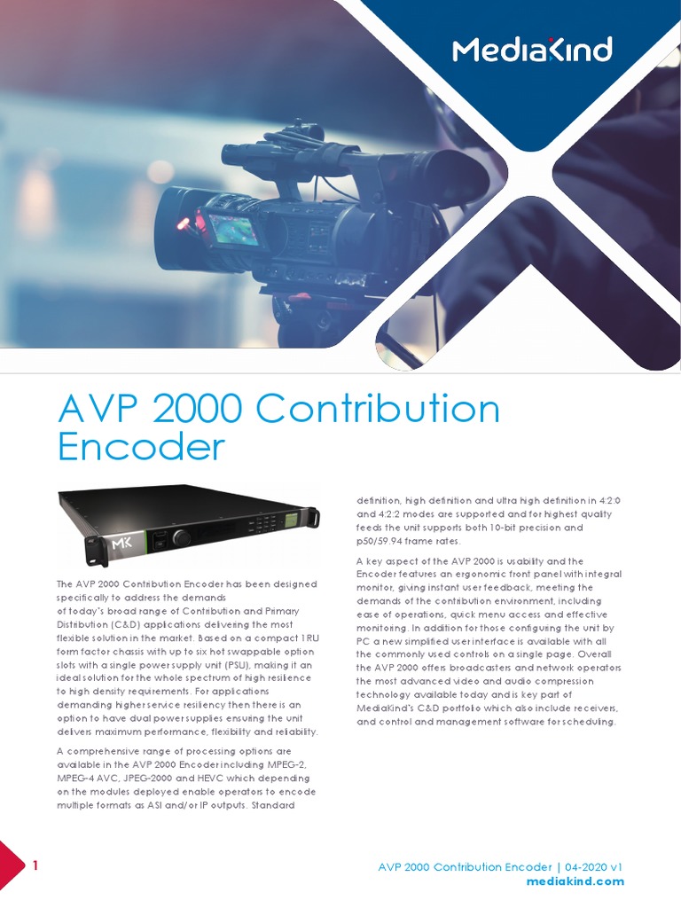 Avp 2000 Contribution Encoder 04 2020 V1 Pdf Data Compression Video