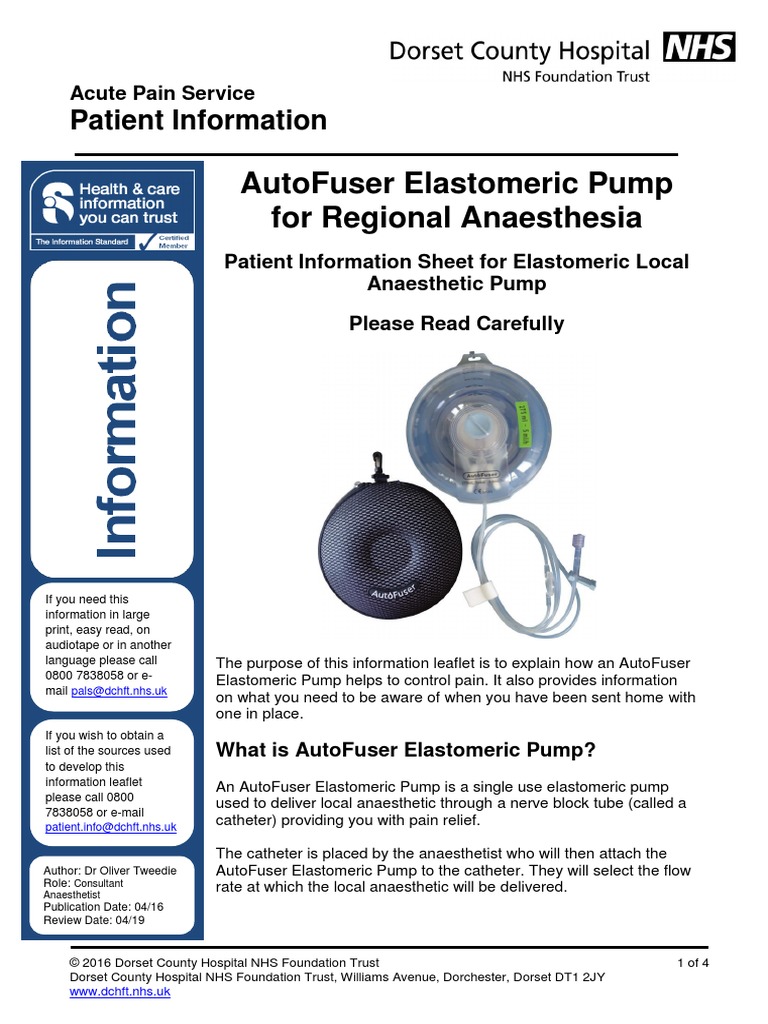 Acute Pain, AutoFuser Elastomeric Pump For Regional Anaesthesia 0416