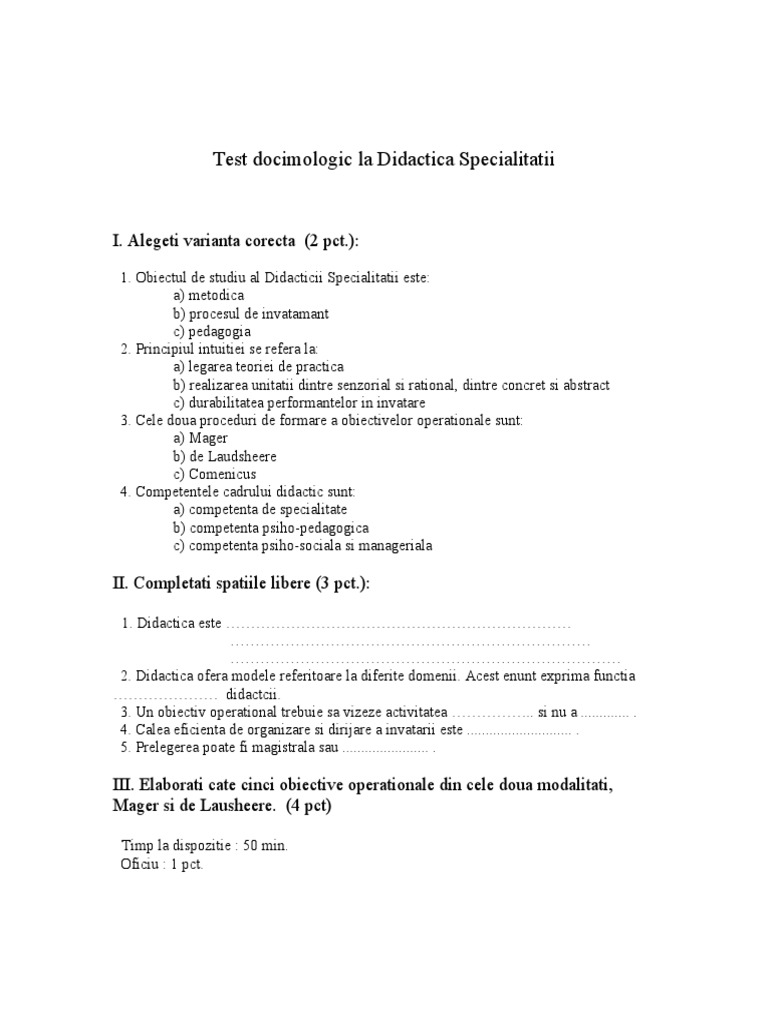 Test Docimologic La Didactica Specialitatii | PDF