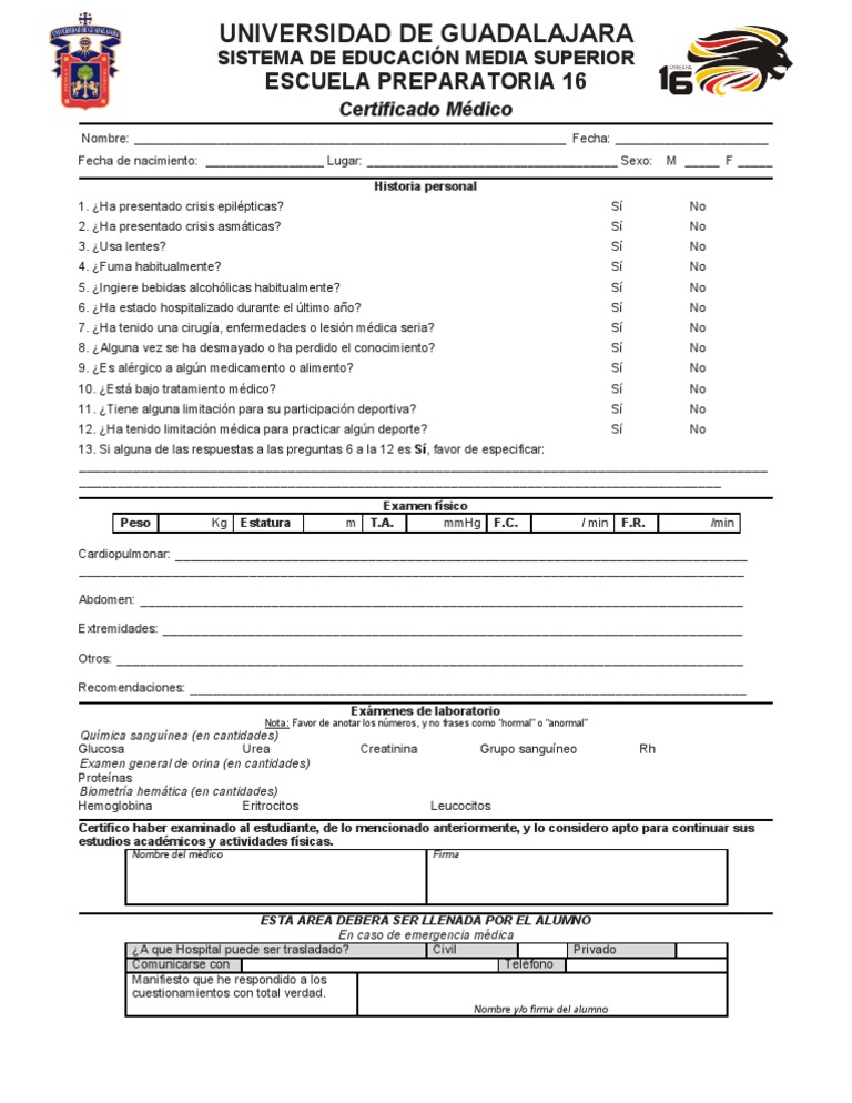 Formato Certificado Medico