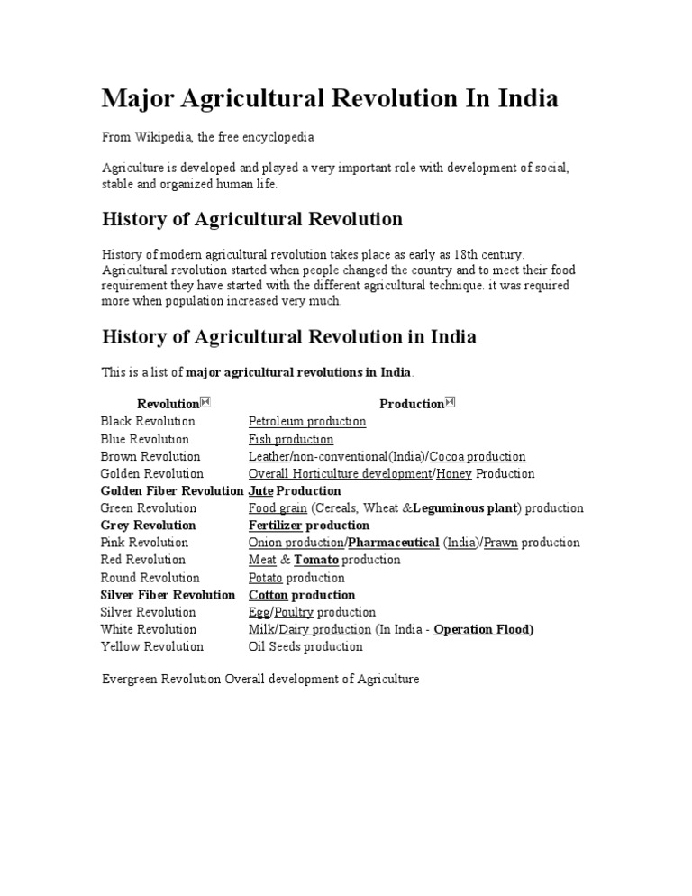 Major Agricultural Revolution in India | PDF