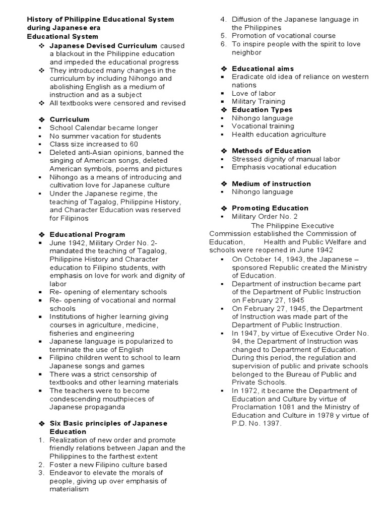 History of Philippine Educational System During Japanese Era ...