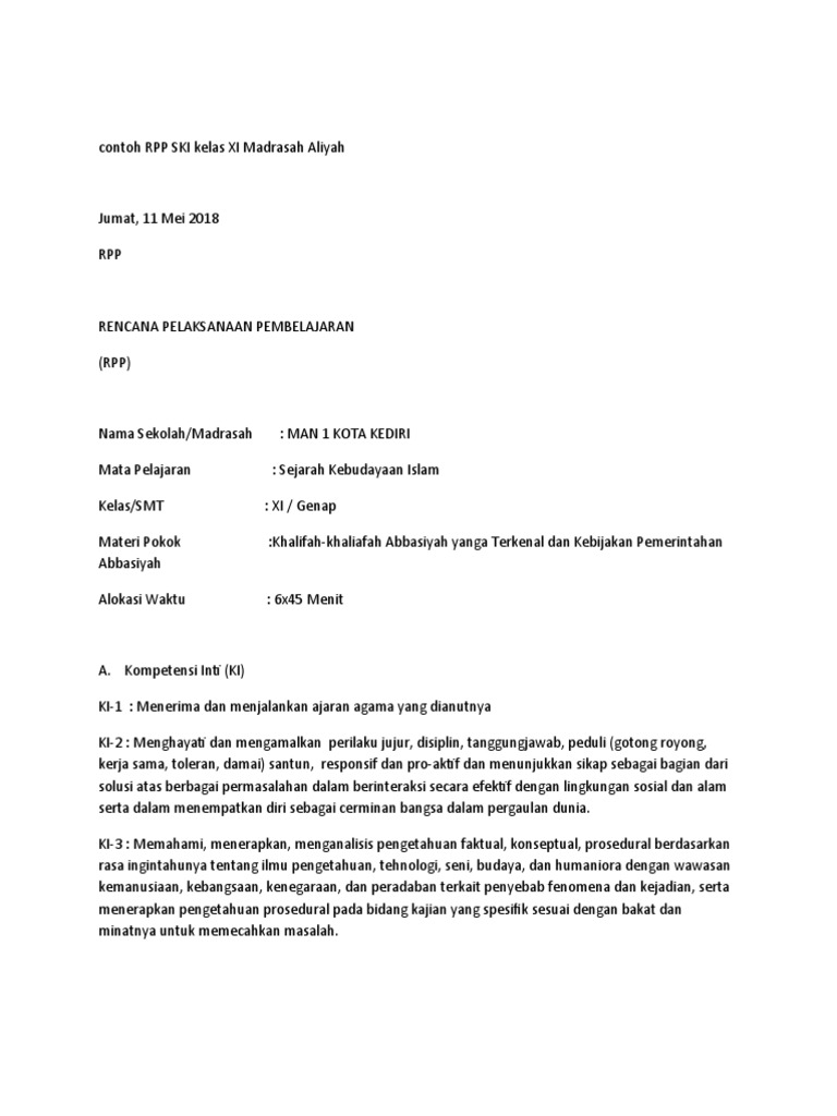 RPP SKI Kelas XI: Khalifah Abbasiyah | PDF | Kajian Bahasa Asing ...