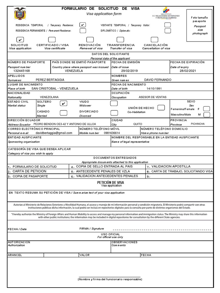 Formulario de Visas | PDF | Visa de viaje | Relaciones Internacionales