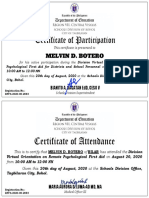 Certificates For District and School Participants of The Virtual Orientation On RPFA