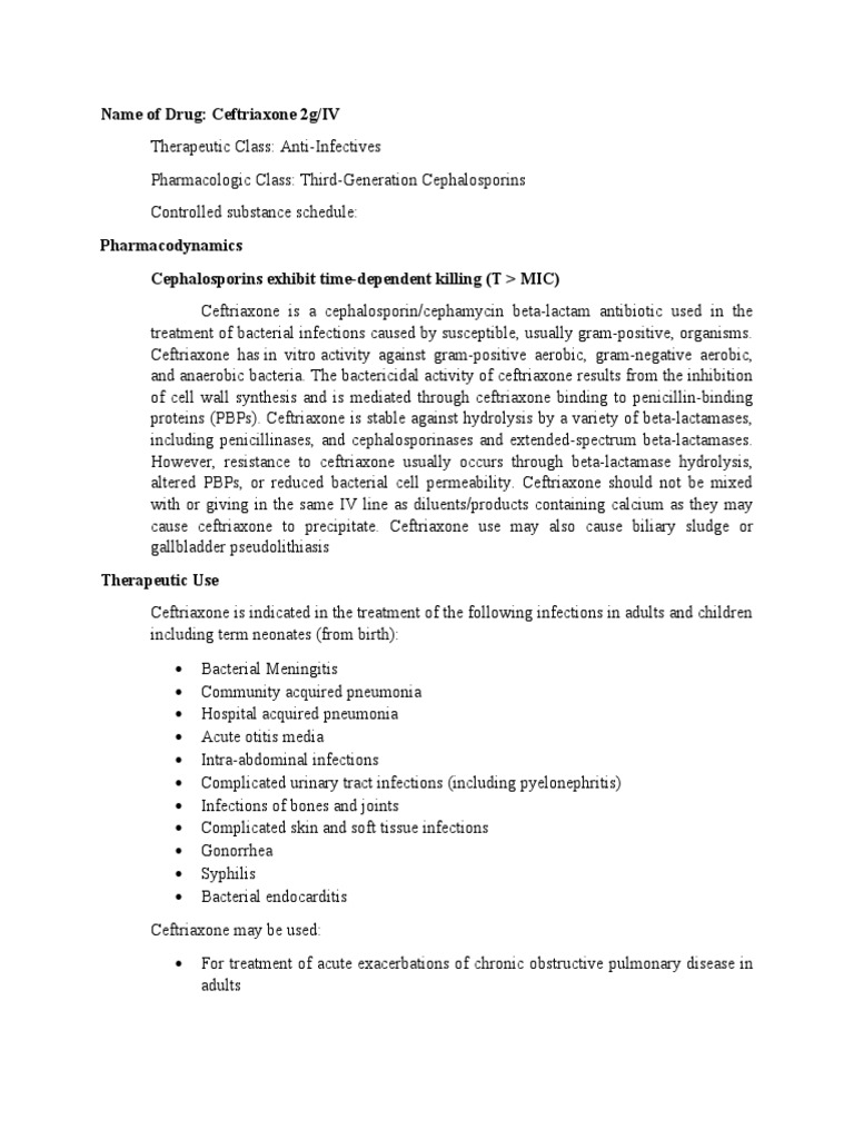 Name of Drug Ceftriaxone 2g/IV PDF Beta Lactamase Epidemiology