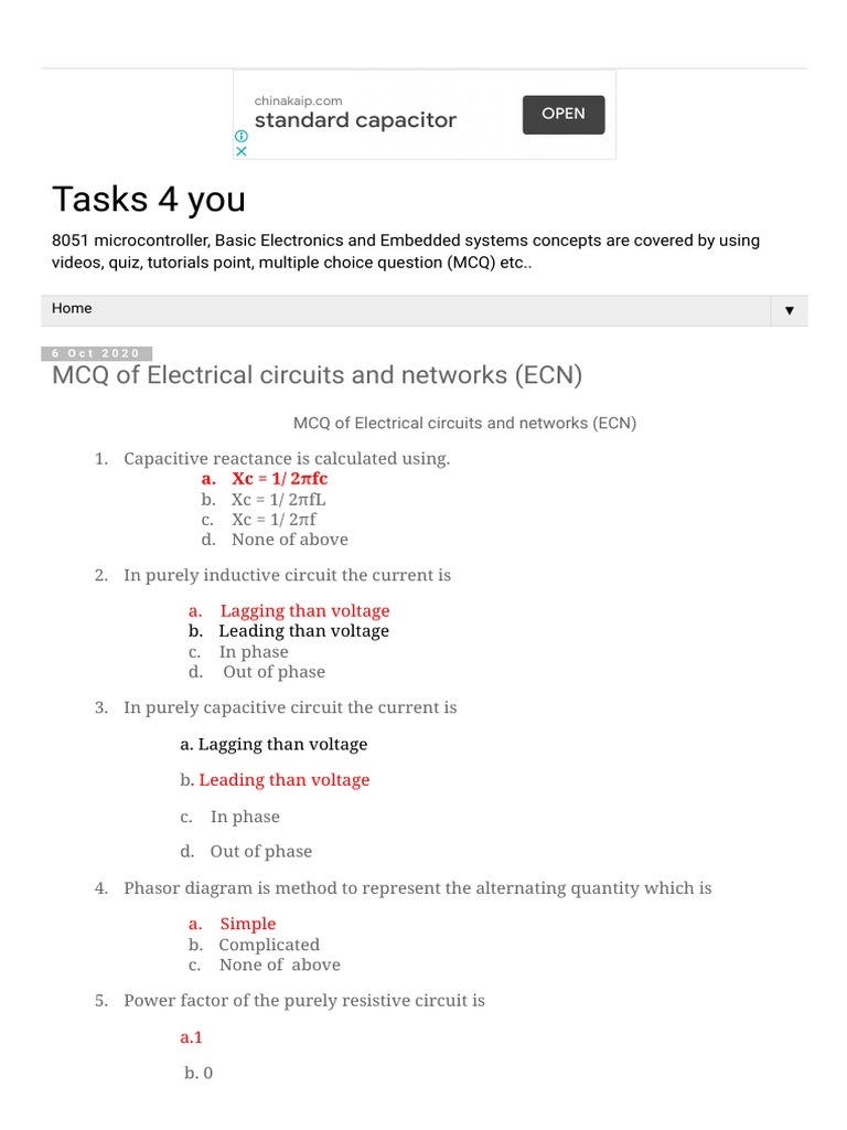 Tasks 4 You Tasks 4 You MCQ of Electrical Circuits and Networks (ECN