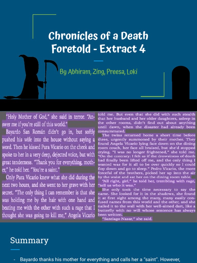 Chronicles of A Death Foretold Extract 4 by Abhiram, Zing, Preesa, Loki PDF