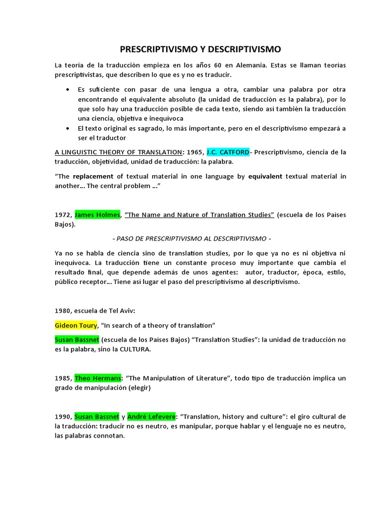 Prescriptivismo y Descriptivismo en Traducción | PDF | Traducciones ...