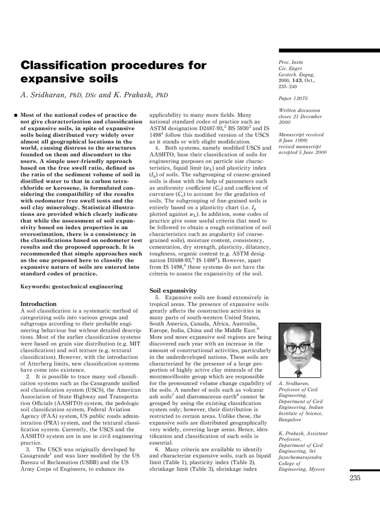 Classification Procedures For Expansive Soils-1 | PDF | Soil | Clay