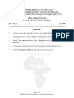 The United Republic of Tanzania National Examinations Council of Tanzania Certificate of Secondary Education Examination 022 English Language