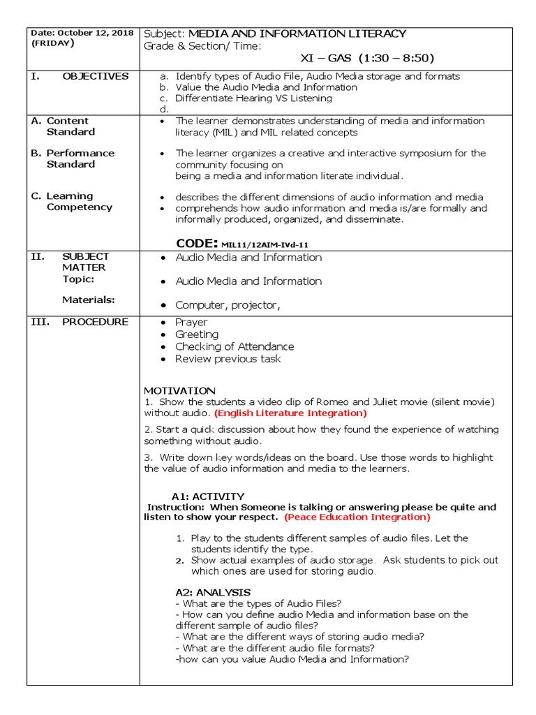 Subject: Media and Information Literacy Grade & Section/ Time: XI - GAS ...