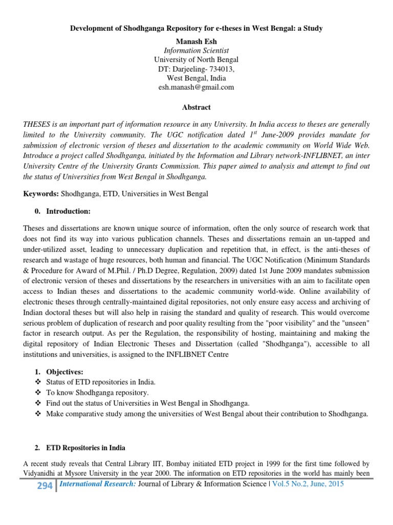 Development of Shodhganga Repository For E-Theses in West Bengal: A ...