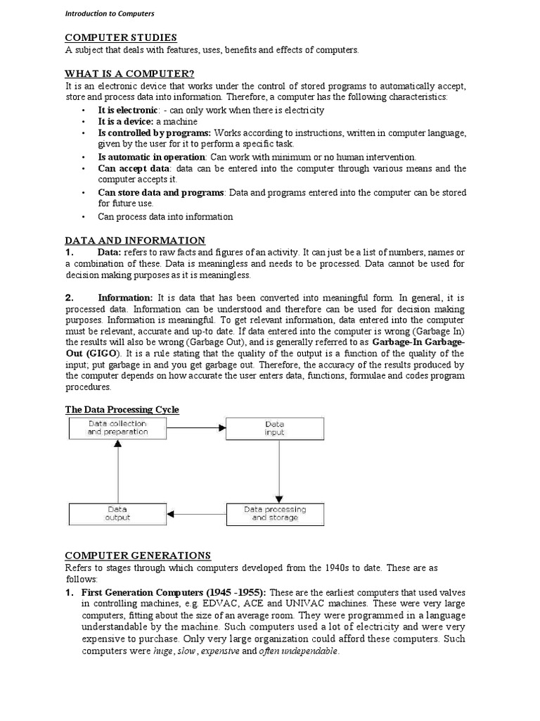 Introduction Computers Notes | PDF | Computer Data Storage | Printer ...
