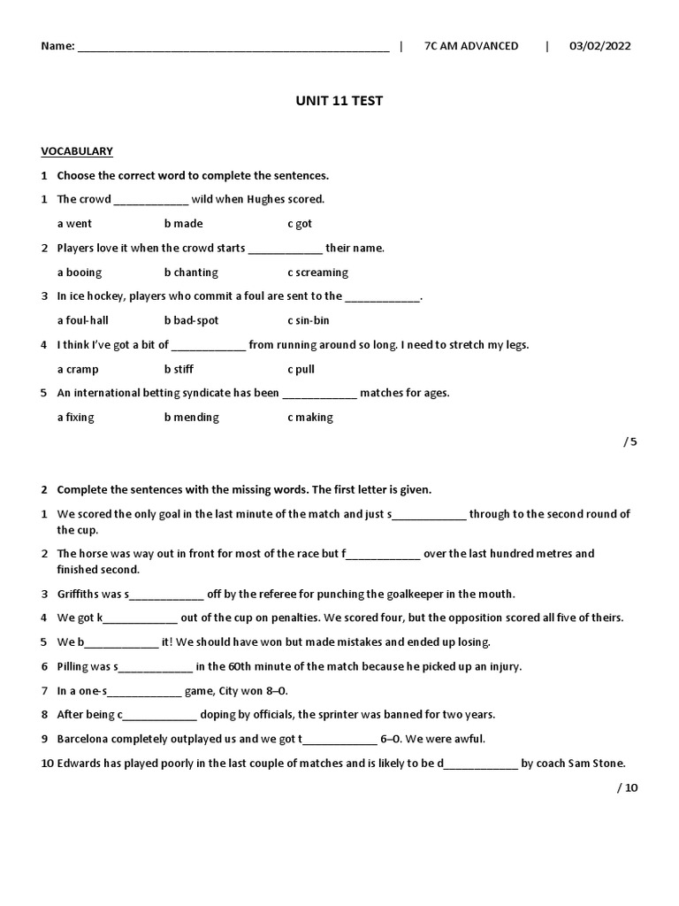 Advanced English Test Unit 11 | PDF | Home & Garden