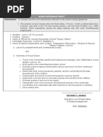 CS Form No. 212 Attachment Work Experience Sheet