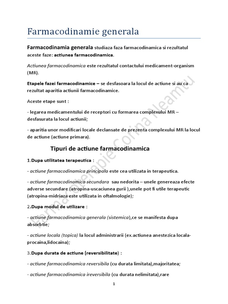 Determina Bazele Farmacodinamice Si Farmacoterapeutice Ale ...