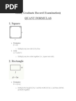 GRE (Graduate Record Examination) Quant Formulas 1. Square