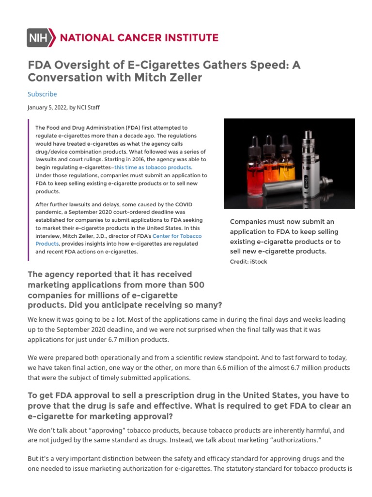 5-FDA Oversight of E-Cigarettes Gathers Speed - National Cancer ...