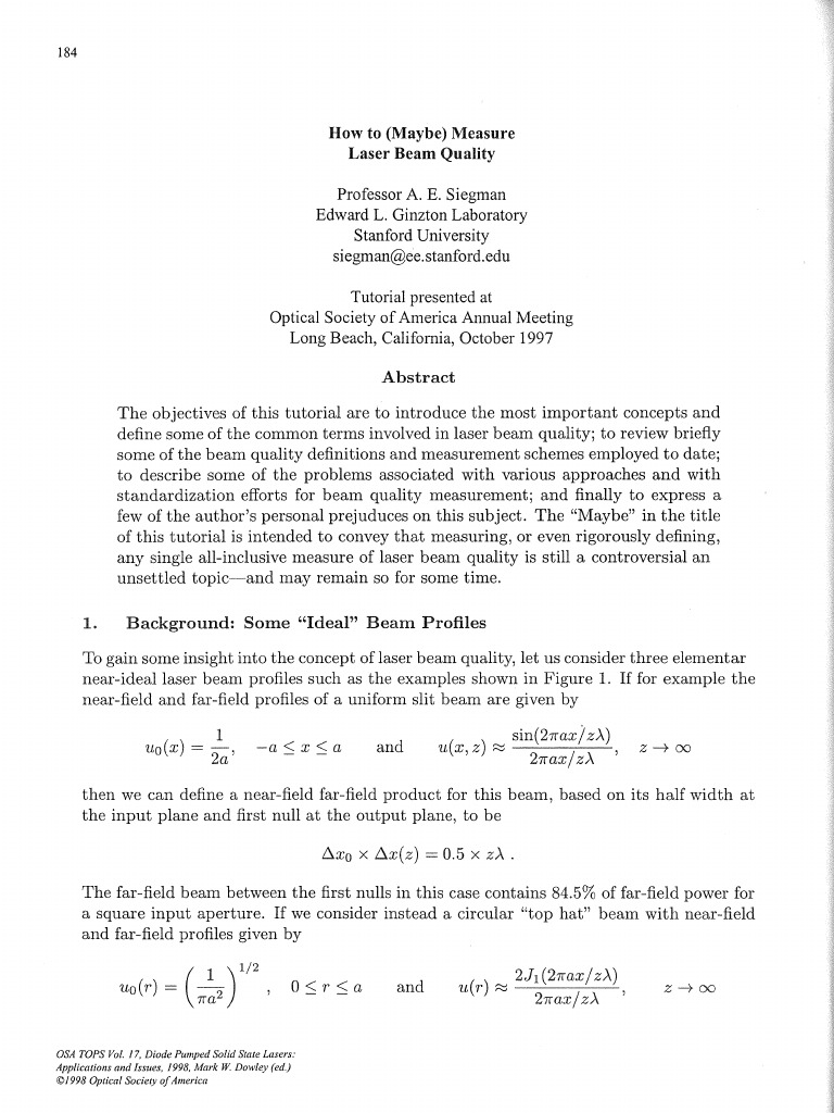How To (Maybe) Measure Laser Beam Quality | PDF | Laser | Coherence ...