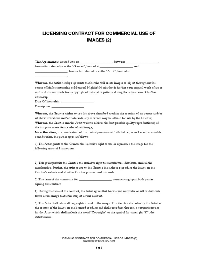 Licensing Contract For Commercial Use of Images | PDF | Copyright | License