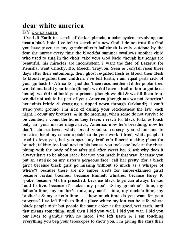 Dear White America: Danez Smith | PDF