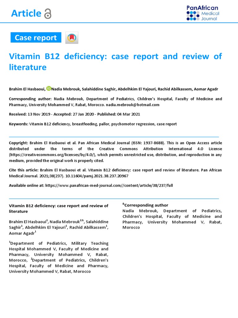 Article Vitamin B12 Deficiency Case Report and Review of Literature