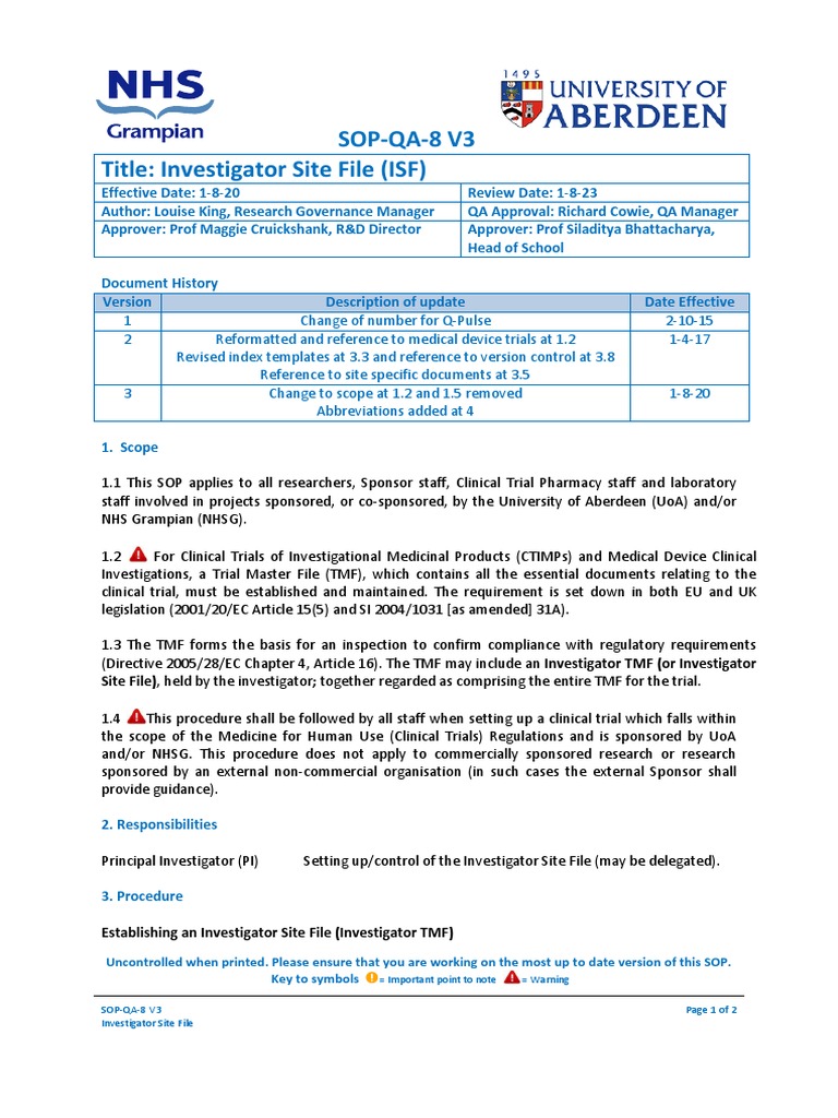 Investigator Site File SOP Overview | PDF | Medicine | Health Care