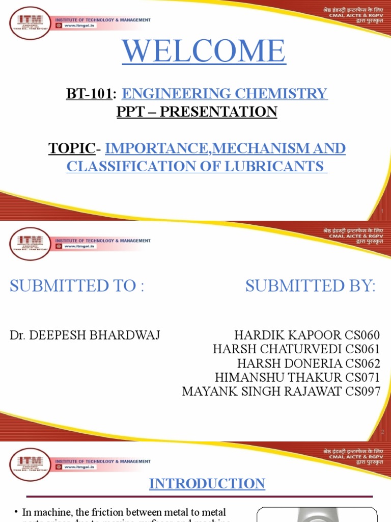 Engineering Chemistry (Lubricant) Final PDF Lubricant Friction