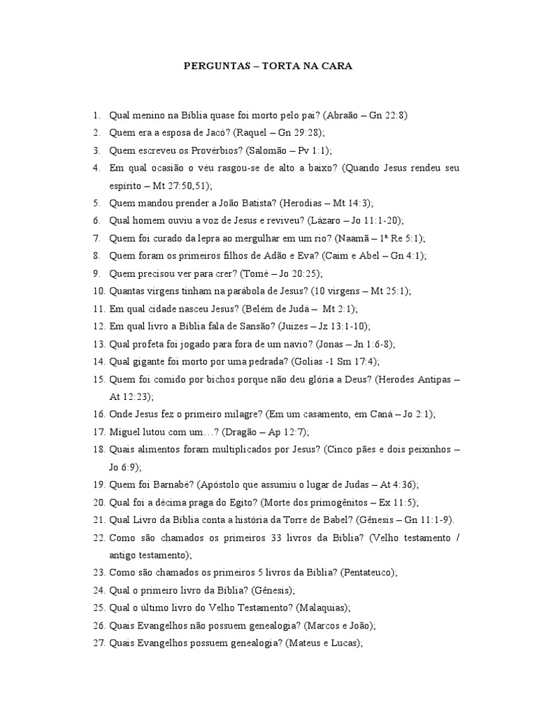 Perguntas - TORTA NA CARA, PDF, Bíblia