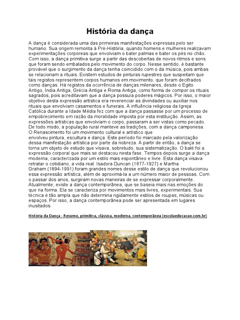 História da dança: origens, estilos e influências | PDF | Danças ...