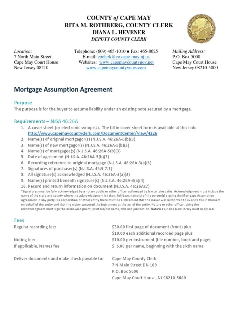 Mortgage Assumption Agreement PDF Notary Public Mortgage Law