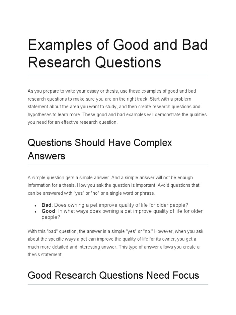 Examples of Good and Bad Research Questions | PDF | Attention Deficit ...