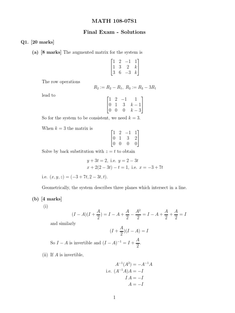Math 108 Final Exam Solutions | PDF | Differential Calculus ...