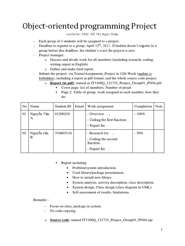 Object-Oriented Programming Project Guide | PDF | Computer Programming ...
