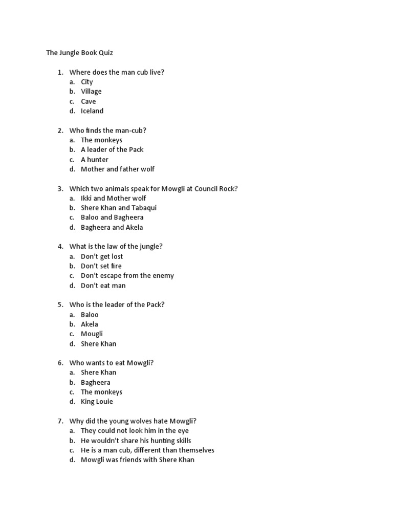The Jungle Book Quiz PDF
