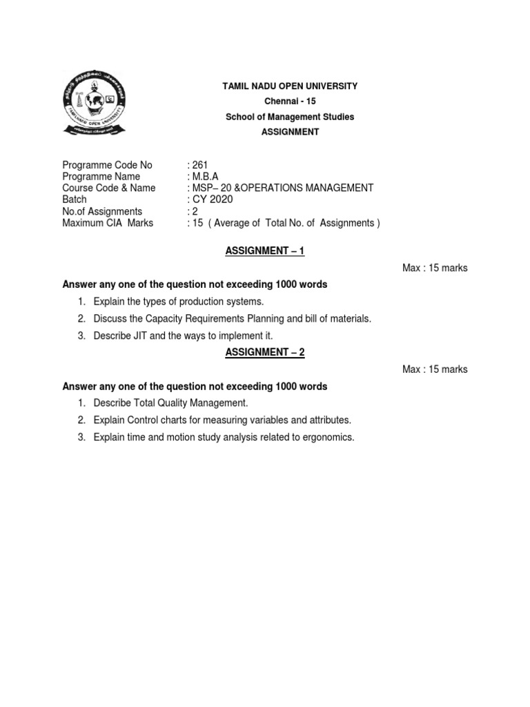 TNOU MBA Assignment Guidelines 2025 | PDF | Entrepreneurship | Capital Gain