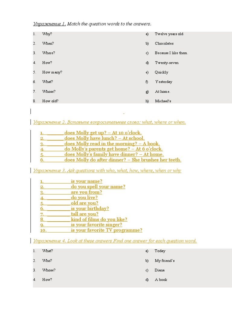 Question Words Exercises and Answers | PDF